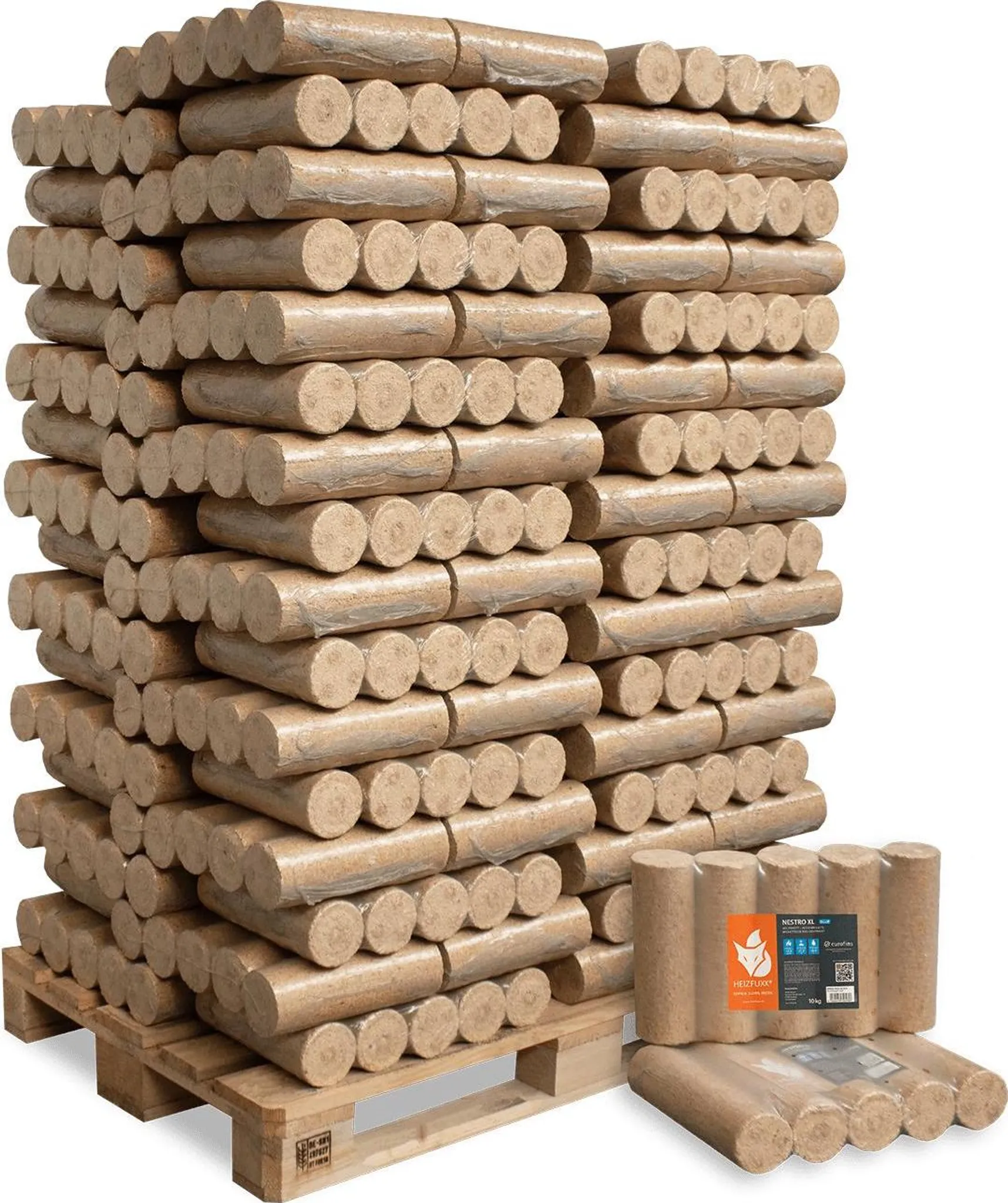 94cda32ad8b154dfc2462611706389f3.webp HEIZFUXX Nestro XL Blue Weichholzbriketts 960 kg (96 x 10 kg) – Bild 1